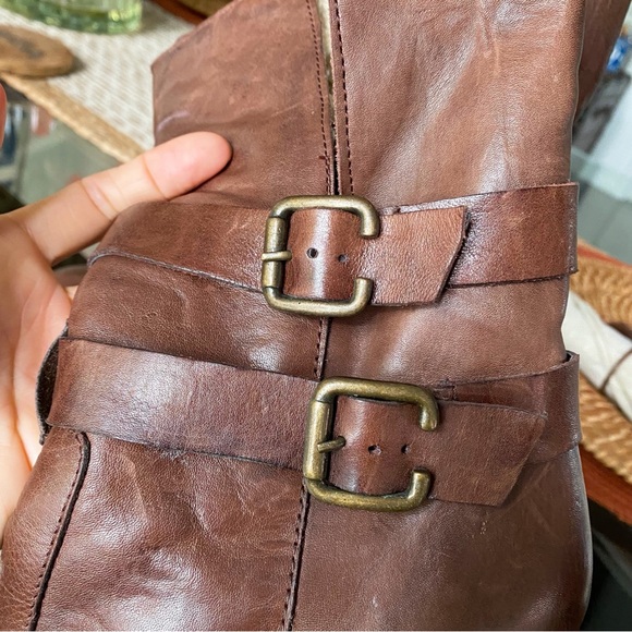 👢 LANQIER BROWN EDGY BUCKLE CHUNKY HEEL BOOTIES! - Picture 8 of 16